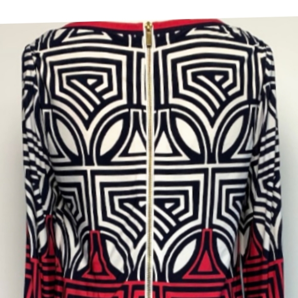 Eliza J Shift Dress Geometric Print in Navy over White & Fuschia  size 8 - Picture 6 of 12